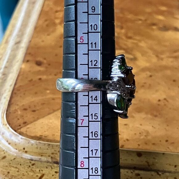 Vermelho Red Garnet Chrome Diopside Sterling Silver Cocktail Ring Size 6 - Picture 8 of 9